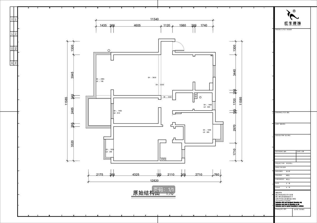 蒋琛｜江南明珠6-1-401-115㎡-现代简约风格｜3室2厅2卫｜老房装修｜定制家｜全包13万｜00_01原始结构图